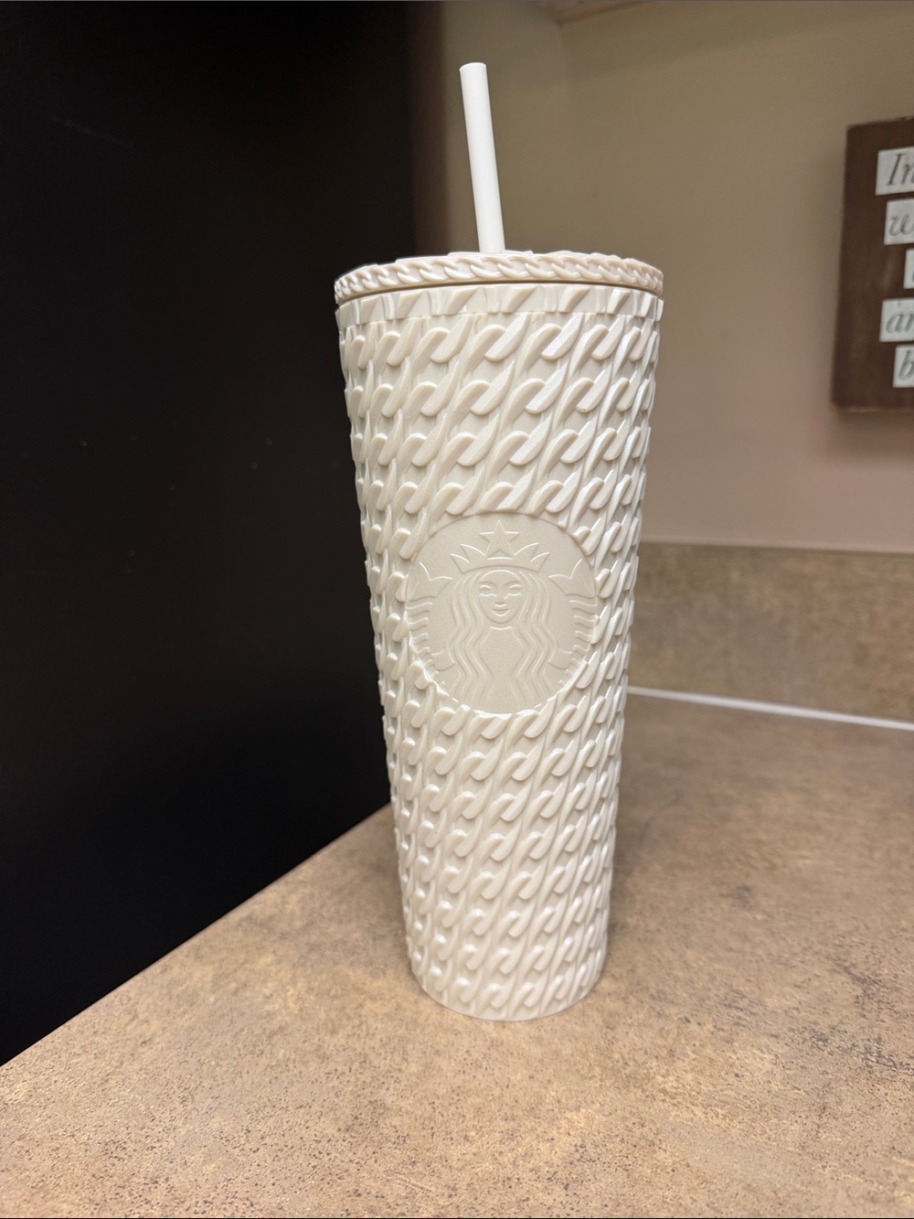 Starbucks Cream Cable-Knit Tumbler with Straw